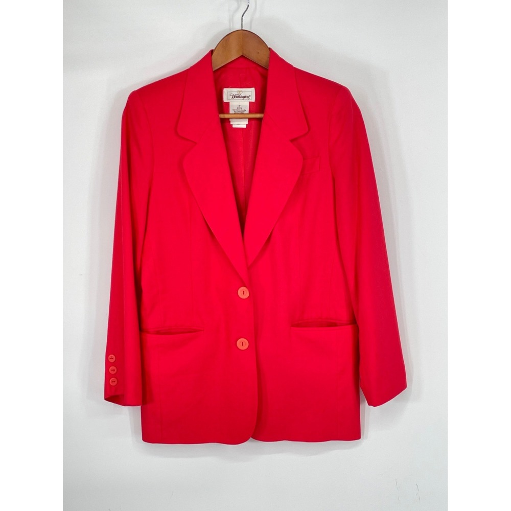 Worthington Womens Blazer 2P Petite Red Rayon Linen Two Button USA Classic Chic